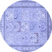 Round Machine Washable Persian Blue Traditional Rug, wshtr1020blu