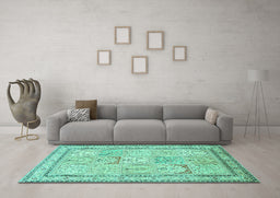 Machine Washable Persian Turquoise Traditional Area Rugs in a Living Room,, wshtr1020turq