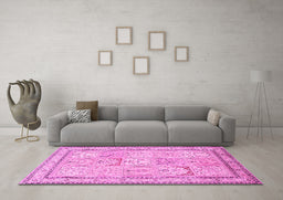 Machine Washable Persian Pink Traditional Rug in a Living Room, wshtr1020pnk