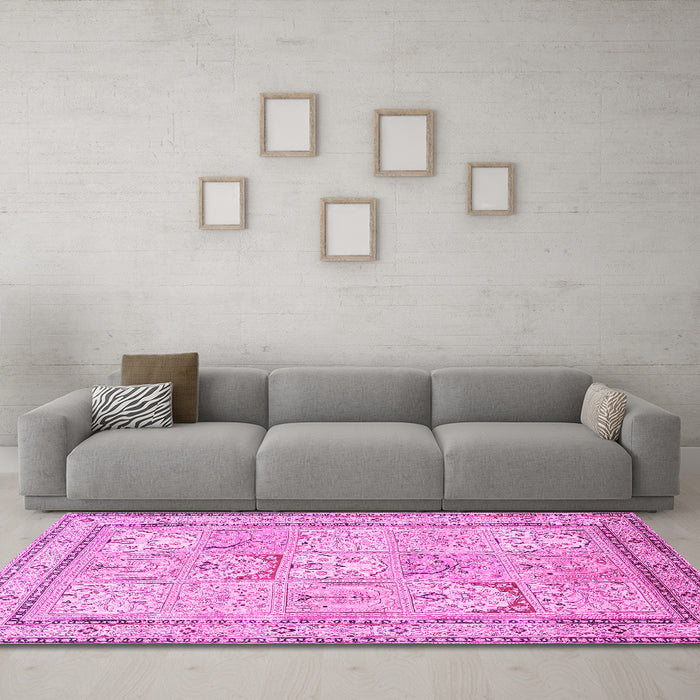Machine Washable Persian Pink Traditional Rug in a Living Room, wshtr1020pnk
