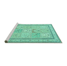 Sideview of Machine Washable Persian Turquoise Traditional Area Rugs, wshtr1020turq