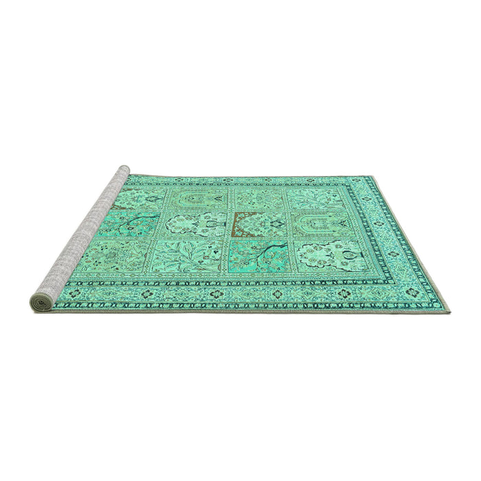 Sideview of Machine Washable Persian Turquoise Traditional Area Rugs, wshtr1020turq