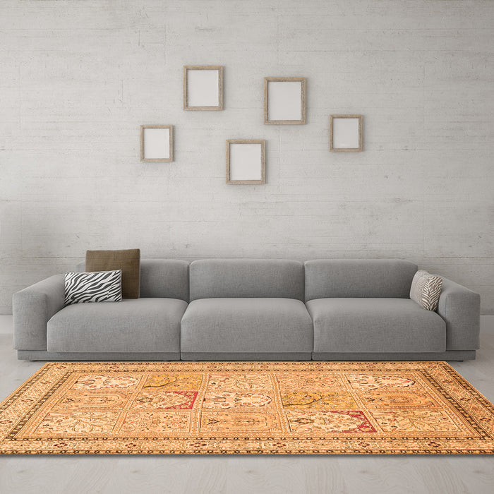Machine Washable Persian Orange Traditional Area Rugs in a Living Room, wshtr1020org