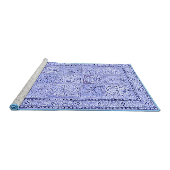 Sideview of Machine Washable Persian Blue Traditional Rug, wshtr1020blu