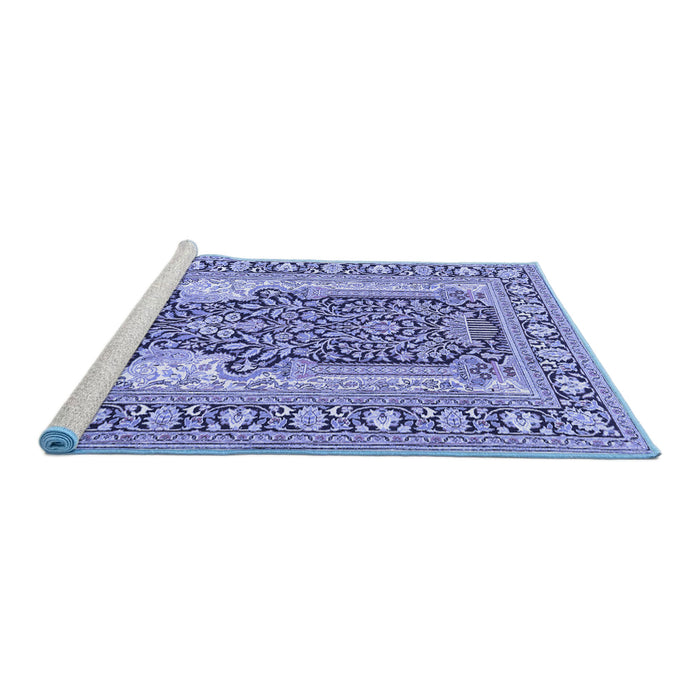 Sideview of Machine Washable Persian Blue Traditional Rug, wshtr1021blu