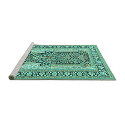 Sideview of Machine Washable Persian Turquoise Traditional Area Rugs, wshtr1021turq