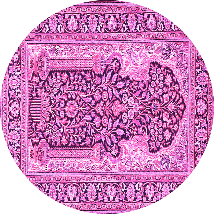 Round Machine Washable Persian Pink Traditional Rug, wshtr1021pnk