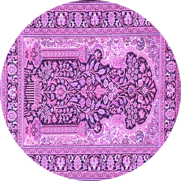 Round Machine Washable Persian Purple Traditional Area Rugs, wshtr1021pur