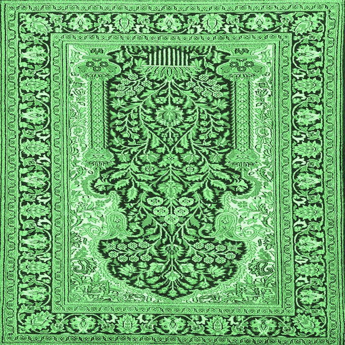 Square Machine Washable Persian Emerald Green Traditional Area Rugs, wshtr1021emgrn