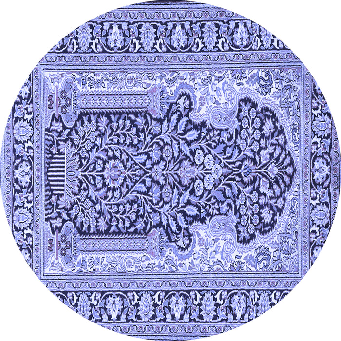 Round Machine Washable Persian Blue Traditional Rug, wshtr1021blu