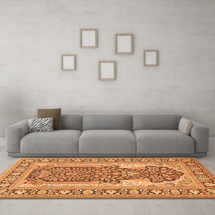 Machine Washable Persian Orange Traditional Area Rugs in a Living Room, wshtr1021org
