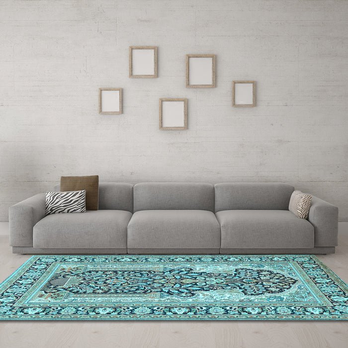 Machine Washable Persian Light Blue Traditional Rug in a Living Room, wshtr1021lblu