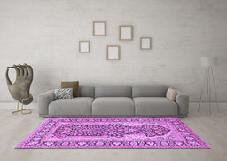 Machine Washable Persian Purple Traditional Area Rugs in a Living Room, wshtr1021pur