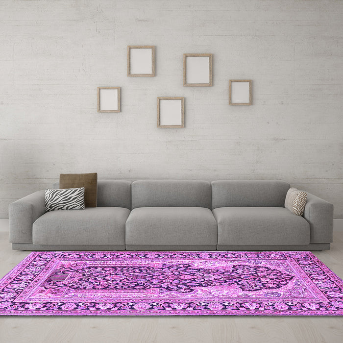 Machine Washable Persian Purple Traditional Area Rugs in a Living Room, wshtr1021pur