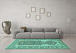 Machine Washable Persian Turquoise Traditional Area Rugs in a Living Room,, wshtr1021turq