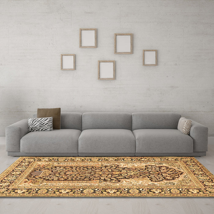 Machine Washable Persian Brown Traditional Rug in a Living Room,, wshtr1021brn