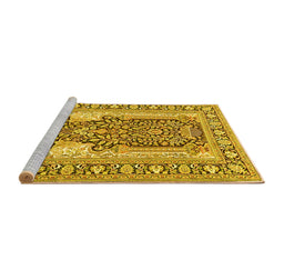 Sideview of Machine Washable Persian Yellow Traditional Rug, wshtr1021yw