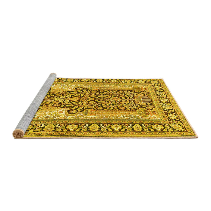 Sideview of Machine Washable Persian Yellow Traditional Rug, wshtr1021yw