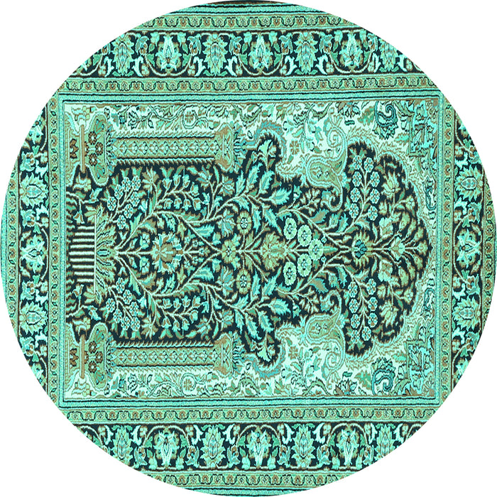 Round Machine Washable Persian Turquoise Traditional Area Rugs, wshtr1021turq