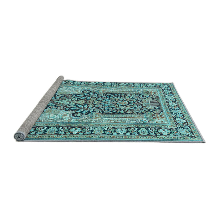 Sideview of Machine Washable Persian Light Blue Traditional Rug, wshtr1021lblu
