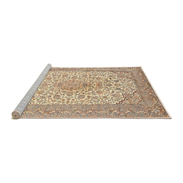 Sideview of Machine Washable Traditional Khaki Gold Rug, wshtr1022