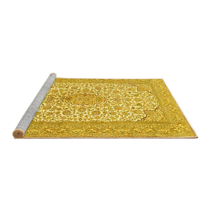 Sideview of Machine Washable Persian Yellow Traditional Rug, wshtr1022yw