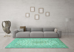 Machine Washable Persian Turquoise Traditional Area Rugs in a Living Room,, wshtr1022turq