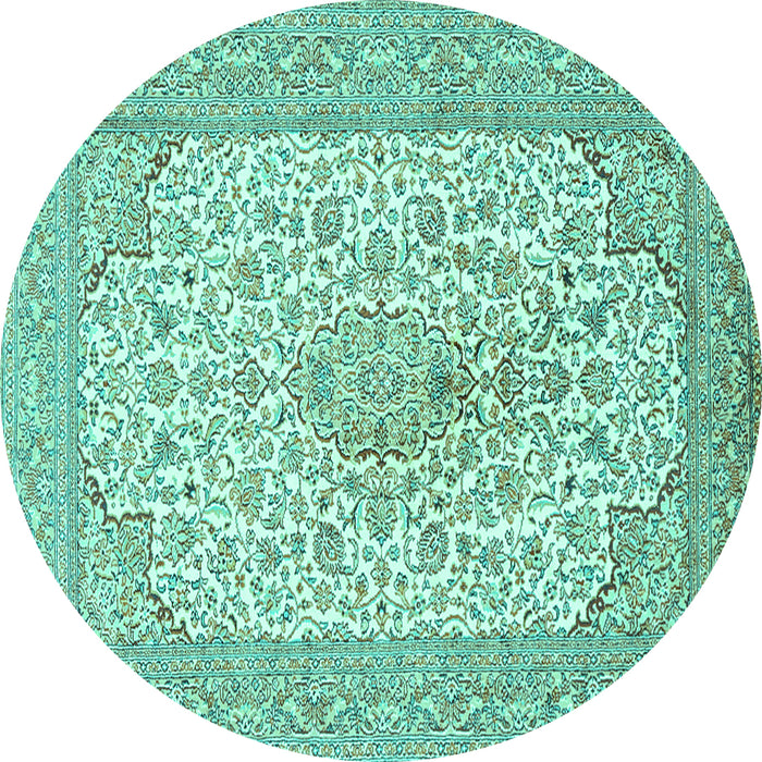 Round Machine Washable Persian Turquoise Traditional Area Rugs, wshtr1022turq
