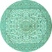 Round Machine Washable Persian Turquoise Traditional Area Rugs, wshtr1022turq