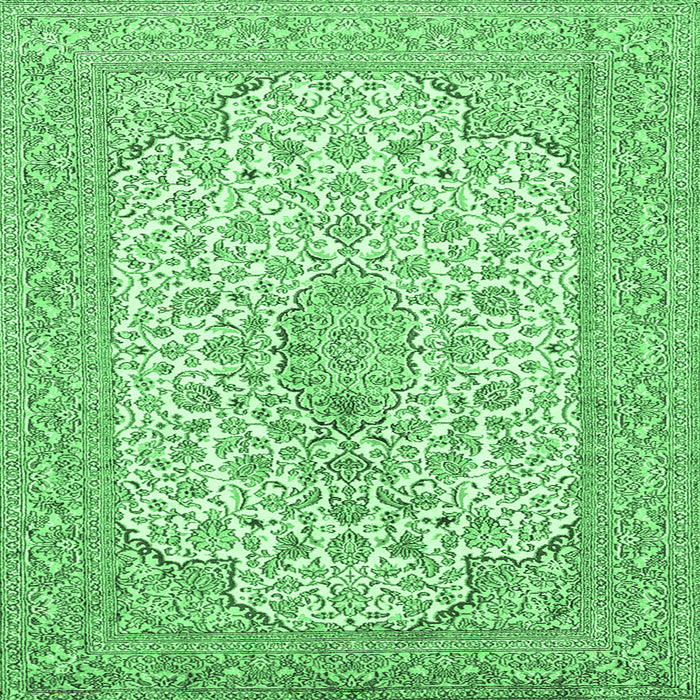 Square Machine Washable Persian Emerald Green Traditional Area Rugs, wshtr1022emgrn