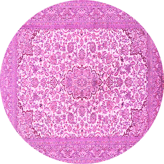 Round Machine Washable Persian Pink Traditional Rug, wshtr1022pnk