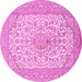 Round Machine Washable Persian Pink Traditional Rug, wshtr1022pnk