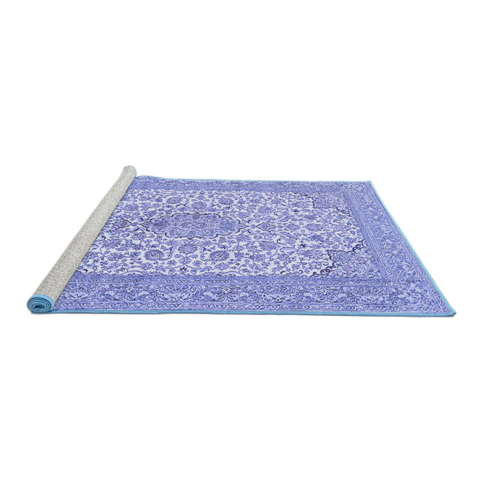 Sideview of Machine Washable Persian Blue Traditional Rug, wshtr1022blu