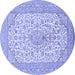 Round Machine Washable Persian Blue Traditional Rug, wshtr1022blu