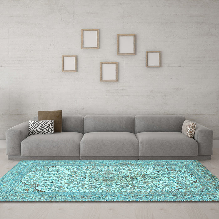 Machine Washable Persian Light Blue Traditional Rug in a Living Room, wshtr1022lblu