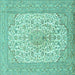 Square Machine Washable Persian Turquoise Traditional Area Rugs, wshtr1022turq