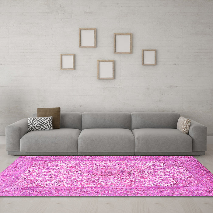 Machine Washable Persian Pink Traditional Rug in a Living Room, wshtr1022pnk