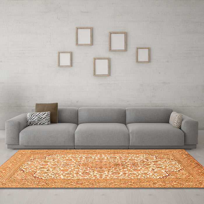 Machine Washable Persian Orange Traditional Area Rugs in a Living Room, wshtr1022org