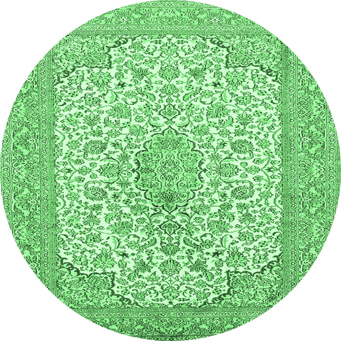 Round Persian Emerald Green Traditional Rug, tr1022emgrn