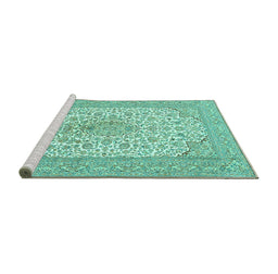 Sideview of Machine Washable Persian Turquoise Traditional Area Rugs, wshtr1022turq