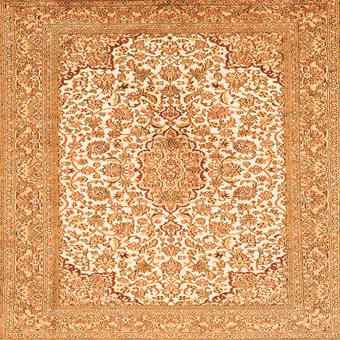 Round Machine Washable Persian Orange Traditional Area Rugs, wshtr1022org