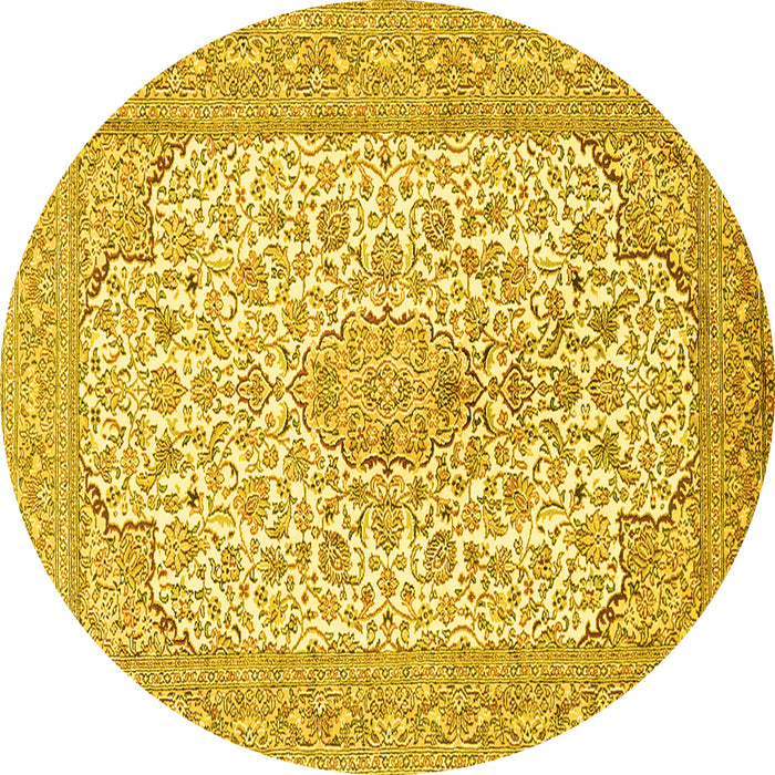 Round Machine Washable Persian Yellow Traditional Rug, wshtr1022yw