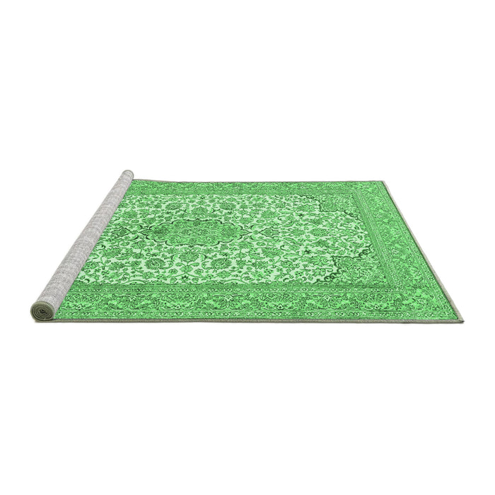 Sideview of Machine Washable Persian Emerald Green Traditional Area Rugs, wshtr1022emgrn