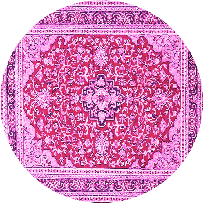 Round Machine Washable Medallion Pink Traditional Rug, wshtr1023pnk