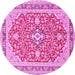 Round Machine Washable Medallion Pink Traditional Rug, wshtr1023pnk