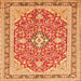 Round Machine Washable Medallion Orange Traditional Area Rugs, wshtr1023org