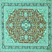 Square Machine Washable Medallion Turquoise Traditional Area Rugs, wshtr1023turq