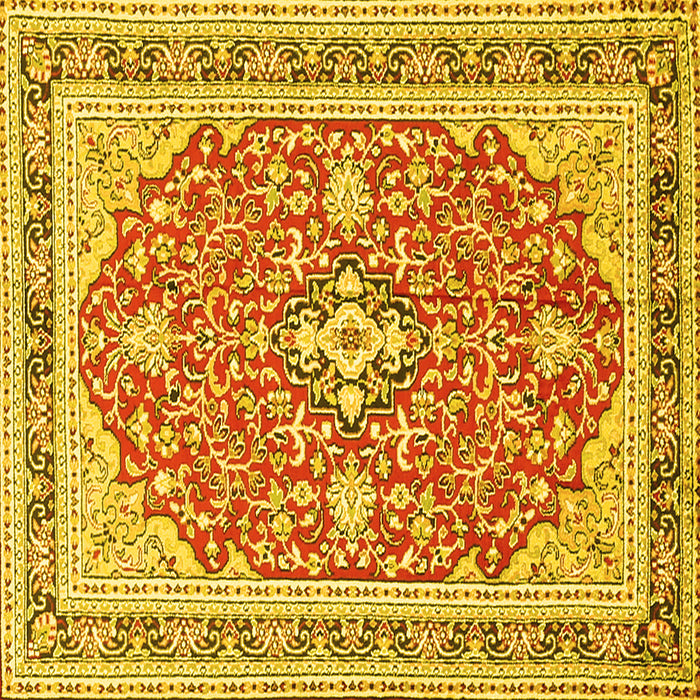 Square Machine Washable Medallion Yellow Traditional Rug, wshtr1023yw