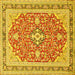 Square Machine Washable Medallion Yellow Traditional Rug, wshtr1023yw