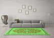 Machine Washable Medallion Green Traditional Area Rugs in a Living Room,, wshtr1023grn